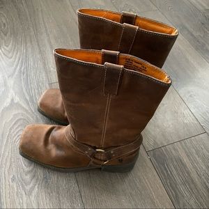 Frye leather harness boots. Brown. In very good condition